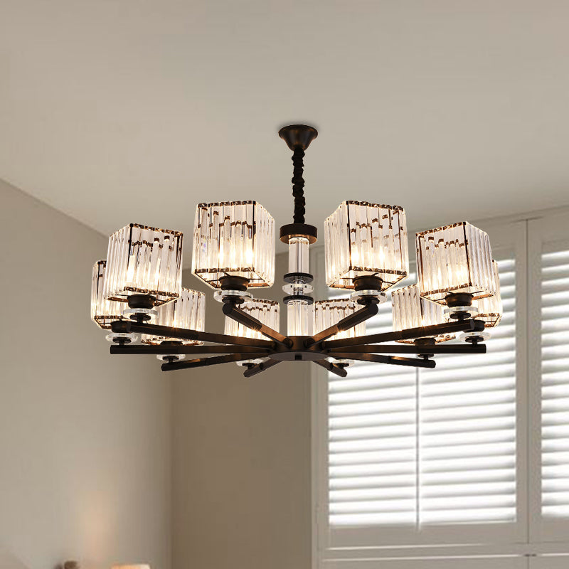Rectangle-Cut Crystal Sputnik Chandelier Modernism 3/6/8 Lights Black Ceiling Light Fixture Clearhalo 'Ceiling Lights' 'Chandeliers' Lighting' options 279773