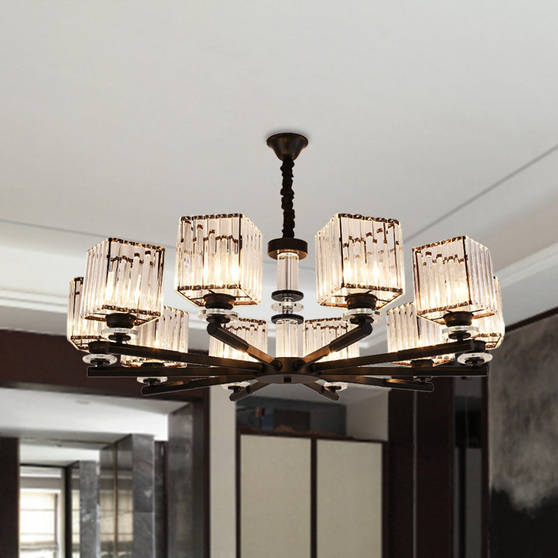 Rectangle-Cut Crystal Sputnik Chandelier Modernism 3/6/8 Lights Black Ceiling Light Fixture Clearhalo 'Ceiling Lights' 'Chandeliers' Lighting' options 279774