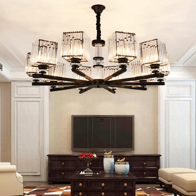 Rectangle-Cut Crystal Sputnik Chandelier Modernism 3/6/8 Lights Black Ceiling Light Fixture Clearhalo 'Ceiling Lights' 'Chandeliers' Lighting' options 279775