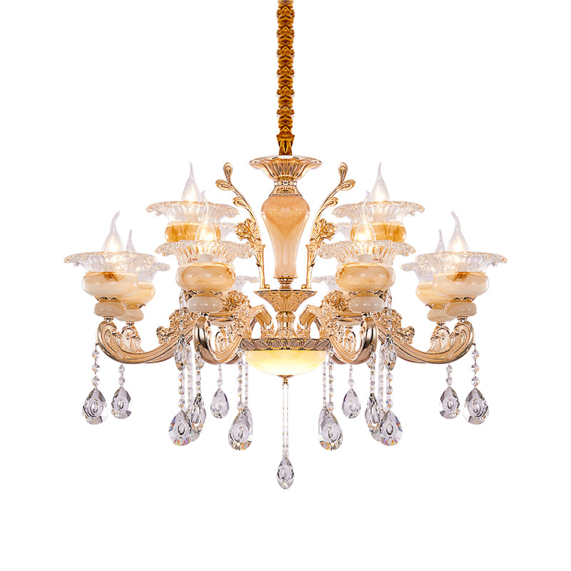 Gold Candelabra Pendant Chandelier Modern Crystal Drop 6/8/10 Lights Living Room Hanging Light Clearhalo 'Ceiling Lights' 'Chandeliers' Lighting' options 279846