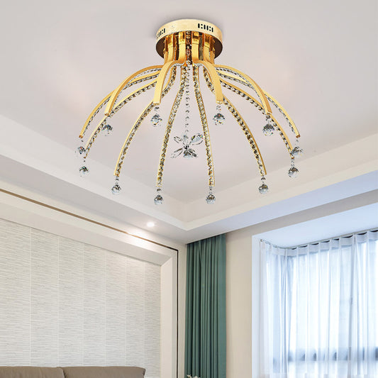 Crystal Ball Sputnik Ceiling Mount Contemporary 12 Bulbs Gold LED Semi Flush Mount Light Fixture in Warm/White Light Gold White Clearhalo 'Ceiling Lights' 'Close To Ceiling Lights' 'Close to ceiling' 'Semi-flushmount' Lighting' 279854