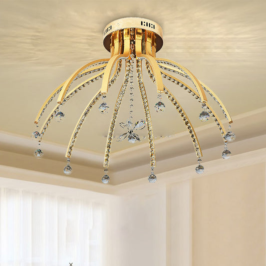 Crystal Ball Sputnik Ceiling Mount Contemporary 12 Bulbs Gold LED Semi Flush Mount Light Fixture in Warm/White Light Clearhalo 'Ceiling Lights' 'Close To Ceiling Lights' 'Close to ceiling' 'Semi-flushmount' Lighting' 279855