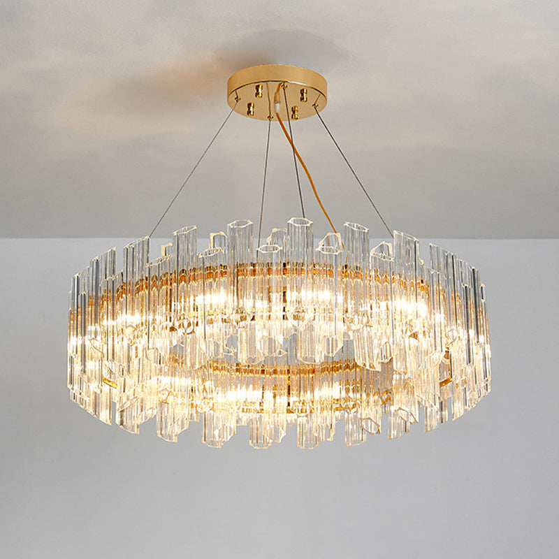 Clear Crystal Drum Hanging Chandelier Modern 8/12 Lights Gold LED Ceiling Lamp for Living Room Clearhalo 'Ceiling Lights' 'Chandeliers' 'Modern Chandeliers' 'Modern' Lighting' 279878