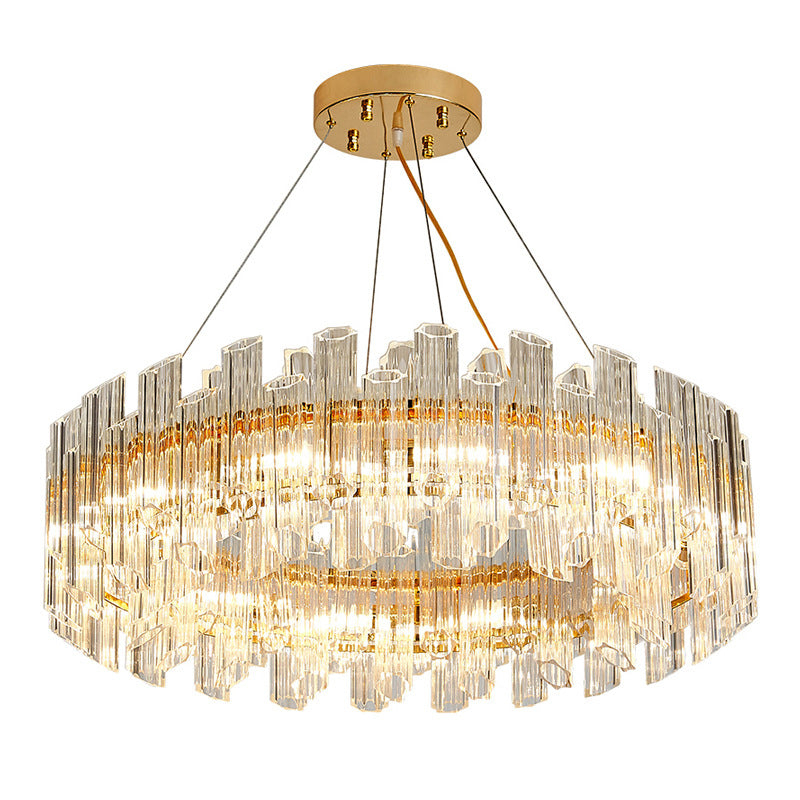 Clear Crystal Drum Hanging Chandelier Modern 8/12 Lights Gold LED Ceiling Lamp for Living Room Clearhalo 'Ceiling Lights' 'Chandeliers' 'Modern Chandeliers' 'Modern' Lighting' 279881