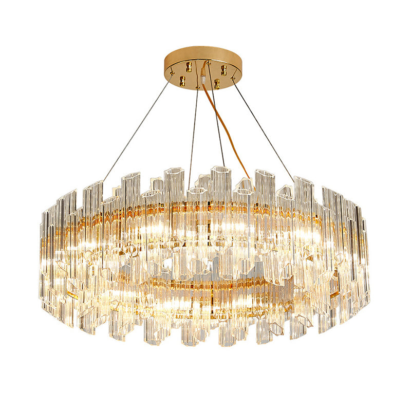 Clear Crystal Drum Hanging Chandelier Modern 8/12 Lights Gold LED Ceiling Lamp for Living Room Clearhalo 'Ceiling Lights' 'Chandeliers' 'Modern Chandeliers' 'Modern' Lighting' 279888
