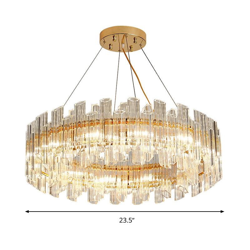 Clear Crystal Drum Hanging Chandelier Modern 8/12 Lights Gold LED Ceiling Lamp for Living Room Clearhalo 'Ceiling Lights' 'Chandeliers' 'Modern Chandeliers' 'Modern' Lighting' 279889