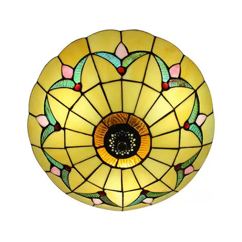Yellow Ceiling Light, Flushmount Lighting with Art Glass Bowl Shade for Bedroom Tiffany Style Clearhalo 'Ceiling Lights' 'Close To Ceiling Lights' 'Close to ceiling' 'Flush mount' Lighting' 2799