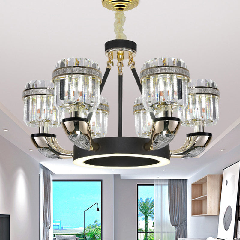 Beveled Crystal Cylinder Chandelier Lighting Traditional 6/8 Lights Black LED Hanging Pendant for Bedroom Clearhalo 'Ceiling Lights' 'Chandeliers' Lighting' options 279937