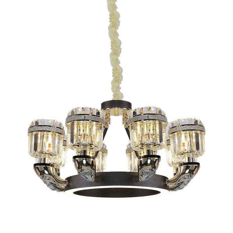 Beveled Crystal Cylinder Chandelier Lighting Traditional 6/8 Lights Black LED Hanging Pendant for Bedroom Clearhalo 'Ceiling Lights' 'Chandeliers' Lighting' options 279938