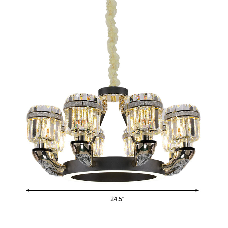 Beveled Crystal Cylinder Chandelier Lighting Traditional 6/8 Lights Black LED Hanging Pendant for Bedroom Clearhalo 'Ceiling Lights' 'Chandeliers' Lighting' options 279939