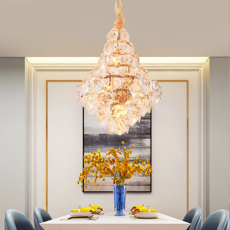 Modern Teardrop Hanging Chandelier Clear Crystal Glass 12 Bulbs Living Room LED Pendant Ceiling Light in Gold Clearhalo 'Ceiling Lights' 'Chandeliers' 'Modern Chandeliers' 'Modern' Lighting' 279959