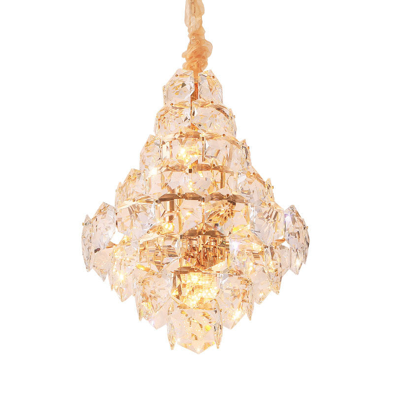Modern Teardrop Hanging Chandelier Clear Crystal Glass 12 Bulbs Living Room LED Pendant Ceiling Light in Gold Clearhalo 'Ceiling Lights' 'Chandeliers' 'Modern Chandeliers' 'Modern' Lighting' 279960