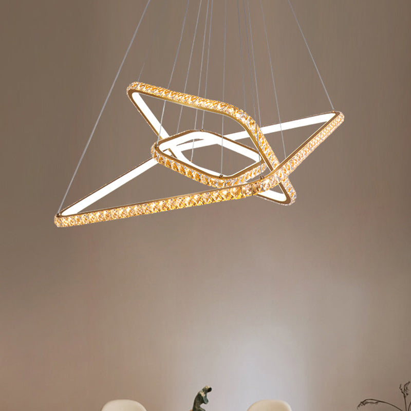 Modernism 3 Tiers Chandelier Light Clear Crystal LED Restaurant Down Lighting Pendant in Gold, 3 Color/Inner Warm Outer White/Inner White Outer Warm Light Gold 3 Color Clearhalo 'Ceiling Lights' 'Chandeliers' 'Modern Chandeliers' 'Modern' Lighting' 279986