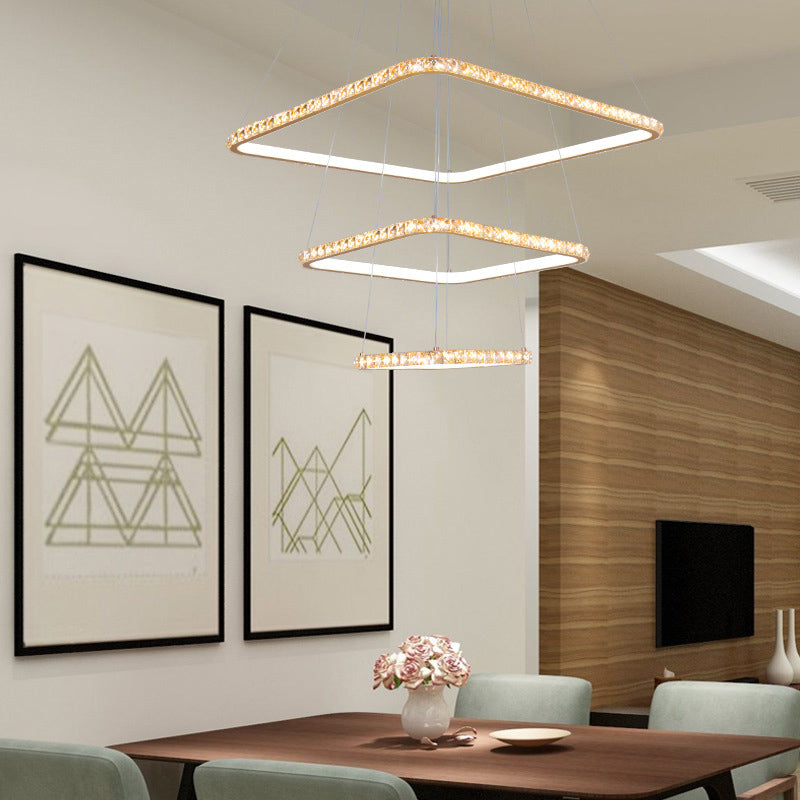 Modernism 3 Tiers Chandelier Light Clear Crystal LED Restaurant Down Lighting Pendant in Gold, 3 Color/Inner Warm Outer White/Inner White Outer Warm Light Gold Inner Warm Outer White Clearhalo 'Ceiling Lights' 'Chandeliers' 'Modern Chandeliers' 'Modern' Lighting' 279987