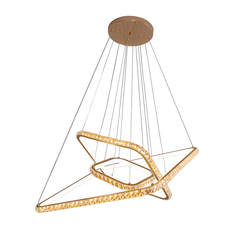 Modernism 3 Tiers Chandelier Light Clear Crystal LED Restaurant Down Lighting Pendant in Gold, 3 Color/Inner Warm Outer White/Inner White Outer Warm Light Clearhalo 'Ceiling Lights' 'Chandeliers' 'Modern Chandeliers' 'Modern' Lighting' 279989