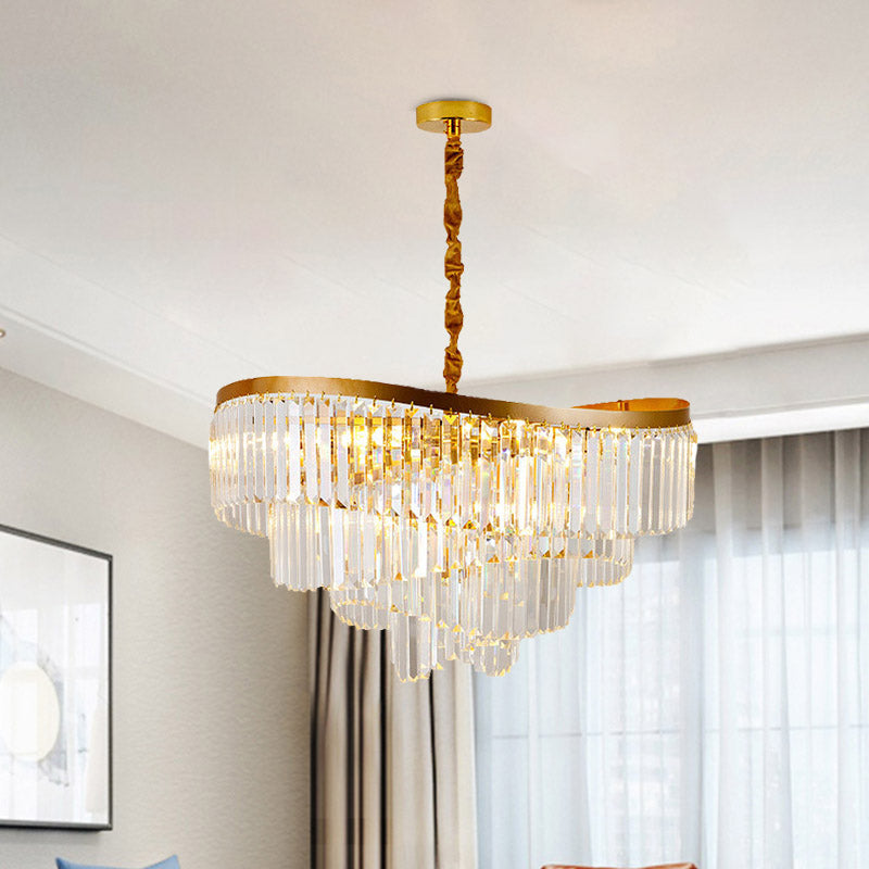 Gold Tiered LED Chandelier Light Modernism 10 Heads Beveled Glass Crystal Pendant Lighting for Living Room Gold Clearhalo 'Ceiling Lights' 'Chandeliers' 'Modern Chandeliers' 'Modern' Lighting' 280033