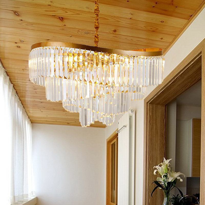 Gold Tiered LED Chandelier Light Modernism 10 Heads Beveled Glass Crystal Pendant Lighting for Living Room Clearhalo 'Ceiling Lights' 'Chandeliers' 'Modern Chandeliers' 'Modern' Lighting' 280034