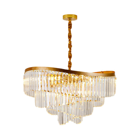 Gold Tiered LED Chandelier Light Modernism 10 Heads Beveled Glass Crystal Pendant Lighting for Living Room Clearhalo 'Ceiling Lights' 'Chandeliers' 'Modern Chandeliers' 'Modern' Lighting' 280037