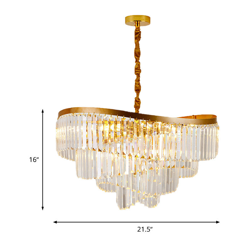 Gold Tiered LED Chandelier Light Modernism 10 Heads Beveled Glass Crystal Pendant Lighting for Living Room Clearhalo 'Ceiling Lights' 'Chandeliers' 'Modern Chandeliers' 'Modern' Lighting' 280038