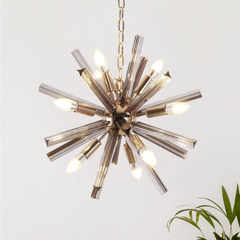 9-Bulb Living Room Chandelier Lighting Modern Brass Pendant Light Fixture with Starburst Beveled Crystal Shade Clearhalo 'Ceiling Lights' 'Chandeliers' 'Modern Chandeliers' 'Modern' Lighting' 280041