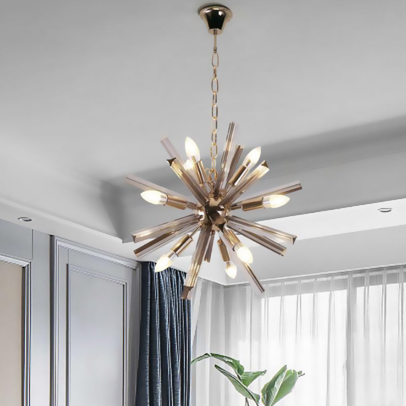 9-Bulb Living Room Chandelier Lighting Modern Brass Pendant Light Fixture with Starburst Beveled Crystal Shade Clearhalo 'Ceiling Lights' 'Chandeliers' 'Modern Chandeliers' 'Modern' Lighting' 280042