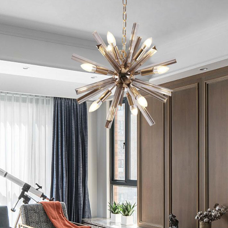 9-Bulb Living Room Chandelier Lighting Modern Brass Pendant Light Fixture with Starburst Beveled Crystal Shade Clearhalo 'Ceiling Lights' 'Chandeliers' 'Modern Chandeliers' 'Modern' Lighting' 280043