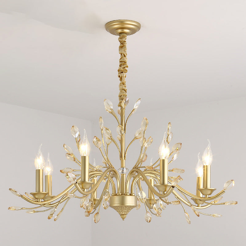 Candle K9 Crystal Pendant Chandelier Modernism 5/6/8 Bulbs Brass Hanging Light, 22"/27.5"/31.5" W Clearhalo 'Ceiling Lights' 'Chandeliers' 'Modern Chandeliers' 'Modern' Lighting' 280048
