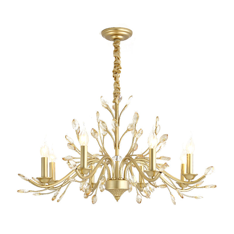 Candle K9 Crystal Pendant Chandelier Modernism 5/6/8 Bulbs Brass Hanging Light, 22"/27.5"/31.5" W Clearhalo 'Ceiling Lights' 'Chandeliers' 'Modern Chandeliers' 'Modern' Lighting' 280050