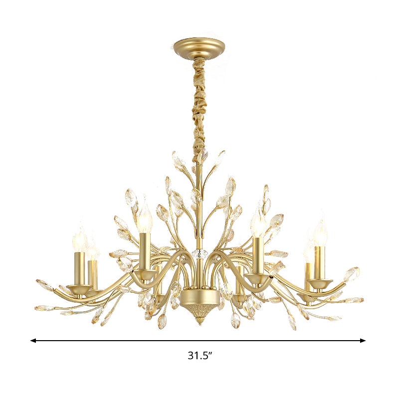 Candle K9 Crystal Pendant Chandelier Modernism 5/6/8 Bulbs Brass Hanging Light, 22"/27.5"/31.5" W Clearhalo 'Ceiling Lights' 'Chandeliers' 'Modern Chandeliers' 'Modern' Lighting' 280051