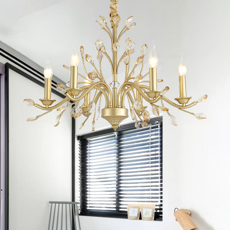 Candle K9 Crystal Pendant Chandelier Modernism 5/6/8 Bulbs Brass Hanging Light, 22"/27.5"/31.5" W Clearhalo 'Ceiling Lights' 'Chandeliers' 'Modern Chandeliers' 'Modern' Lighting' 280052