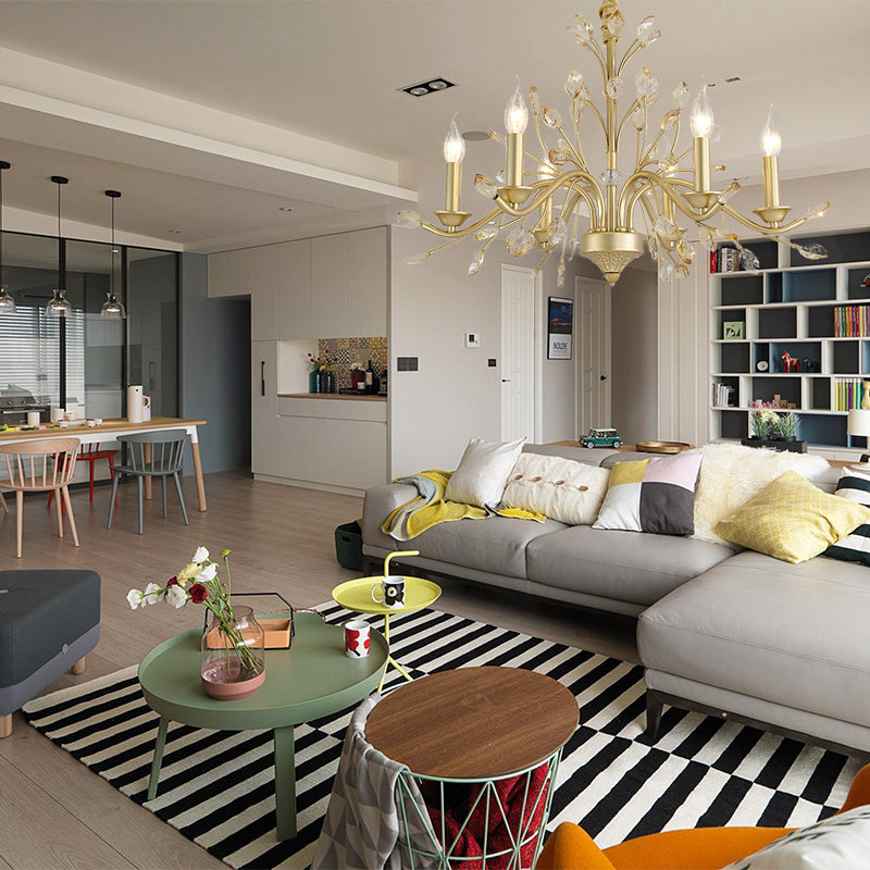 Candle K9 Crystal Pendant Chandelier Modernism 5/6/8 Bulbs Brass Hanging Light, 22"/27.5"/31.5" W Clearhalo 'Ceiling Lights' 'Chandeliers' 'Modern Chandeliers' 'Modern' Lighting' 280054