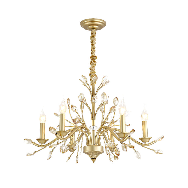 Candle K9 Crystal Pendant Chandelier Modernism 5/6/8 Bulbs Brass Hanging Light, 22"/27.5"/31.5" W Clearhalo 'Ceiling Lights' 'Chandeliers' 'Modern Chandeliers' 'Modern' Lighting' 280055
