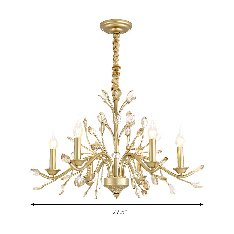Candle K9 Crystal Pendant Chandelier Modernism 5/6/8 Bulbs Brass Hanging Light, 22"/27.5"/31.5" W Clearhalo 'Ceiling Lights' 'Chandeliers' 'Modern Chandeliers' 'Modern' Lighting' 280056