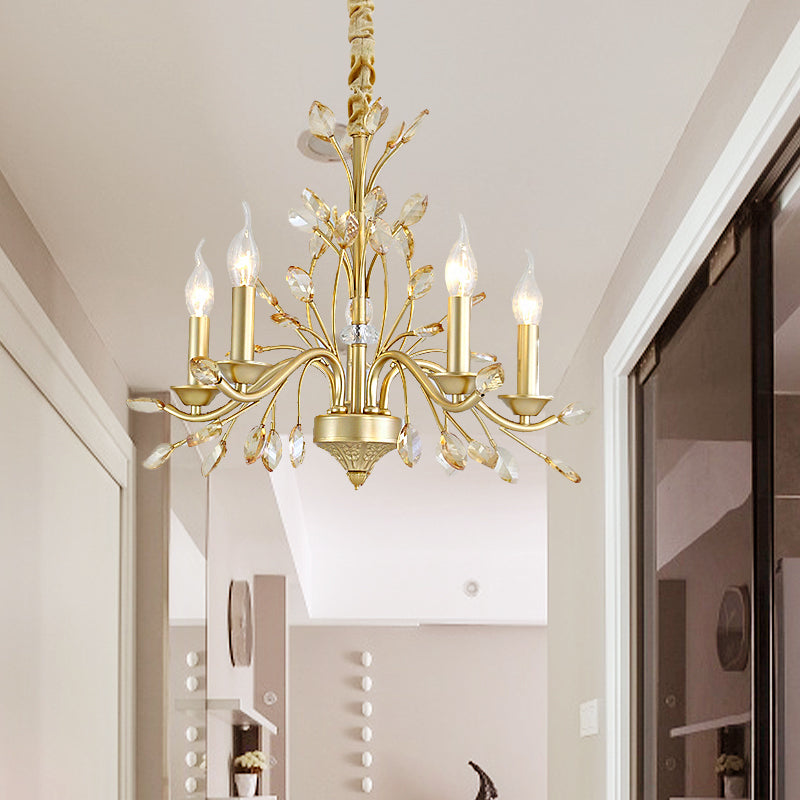 Candle K9 Crystal Pendant Chandelier Modernism 5/6/8 Bulbs Brass Hanging Light, 22"/27.5"/31.5" W Clearhalo 'Ceiling Lights' 'Chandeliers' 'Modern Chandeliers' 'Modern' Lighting' 280059