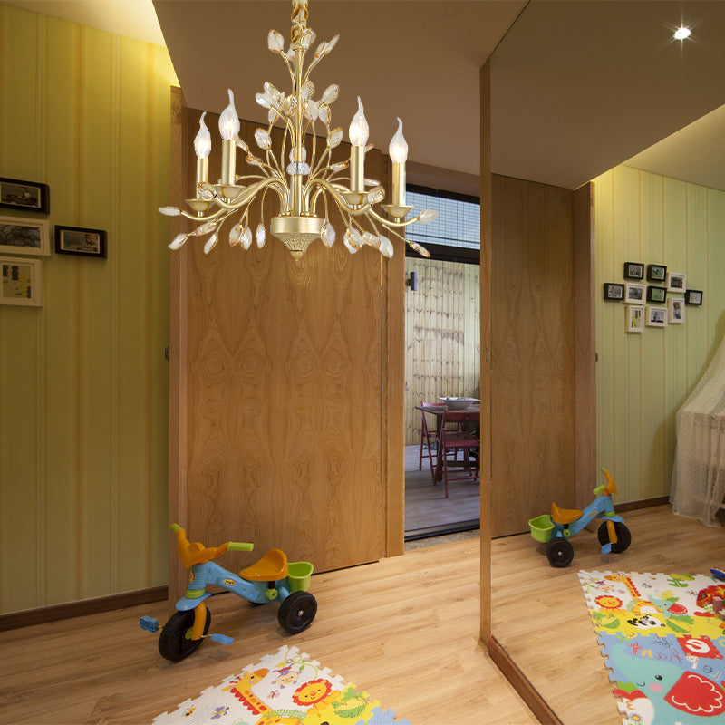 Candle K9 Crystal Pendant Chandelier Modernism 5/6/8 Bulbs Brass Hanging Light, 22"/27.5"/31.5" W Clearhalo 'Ceiling Lights' 'Chandeliers' 'Modern Chandeliers' 'Modern' Lighting' 280061