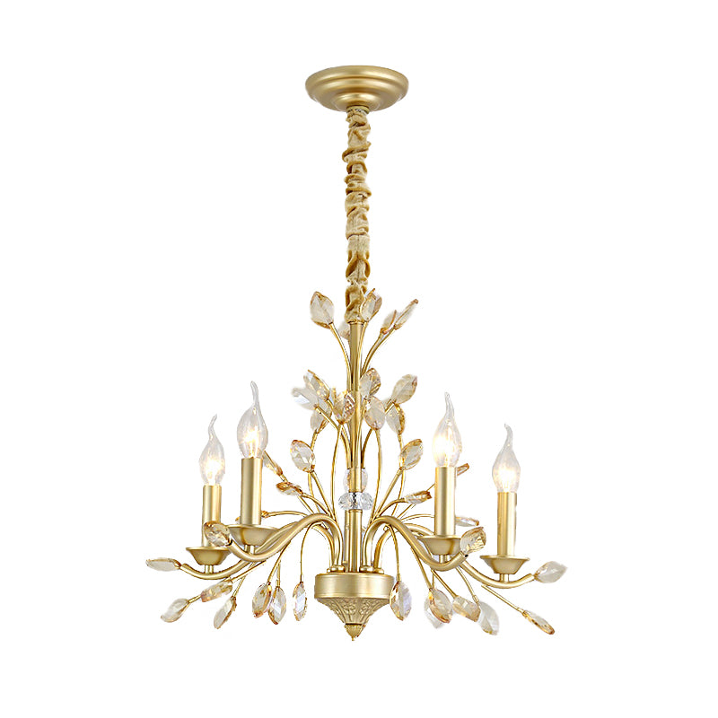 Candle K9 Crystal Pendant Chandelier Modernism 5/6/8 Bulbs Brass Hanging Light, 22"/27.5"/31.5" W Clearhalo 'Ceiling Lights' 'Chandeliers' 'Modern Chandeliers' 'Modern' Lighting' 280062