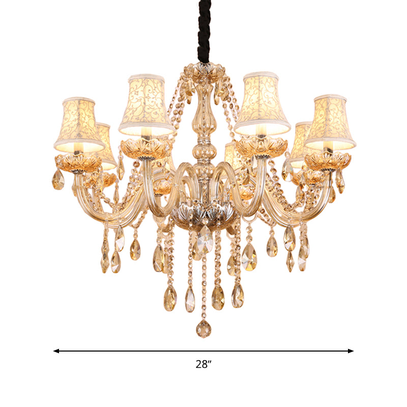 Modernist Bell Ceiling Chandelier Clear Crystal 6/8 Bulbs Living Room Pendant Lamp in Beige, 23"/28" W Clearhalo 'Ceiling Lights' 'Chandeliers' 'Modern Chandeliers' 'Modern' Lighting' 280076