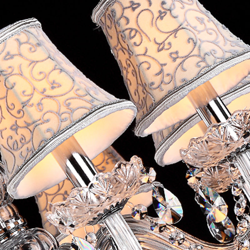 Modernist Bell Ceiling Chandelier Clear Crystal 6/8 Bulbs Living Room Pendant Lamp in Beige, 23"/28" W Clearhalo 'Ceiling Lights' 'Chandeliers' 'Modern Chandeliers' 'Modern' Lighting' 280077