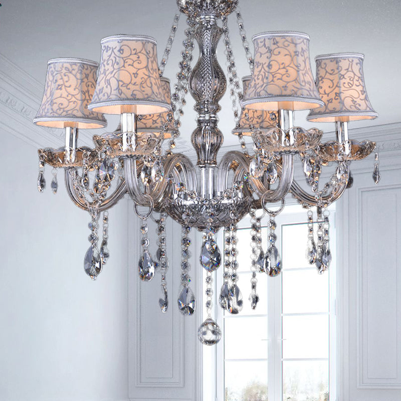 Modernist Bell Ceiling Chandelier Clear Crystal 6/8 Bulbs Living Room Pendant Lamp in Beige, 23"/28" W Beige 23" Clearhalo 'Ceiling Lights' 'Chandeliers' 'Modern Chandeliers' 'Modern' Lighting' 280078