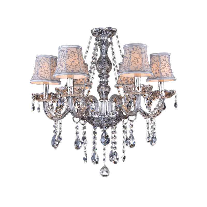 Modernist Bell Ceiling Chandelier Clear Crystal 6/8 Bulbs Living Room Pendant Lamp in Beige, 23"/28" W Clearhalo 'Ceiling Lights' 'Chandeliers' 'Modern Chandeliers' 'Modern' Lighting' 280082