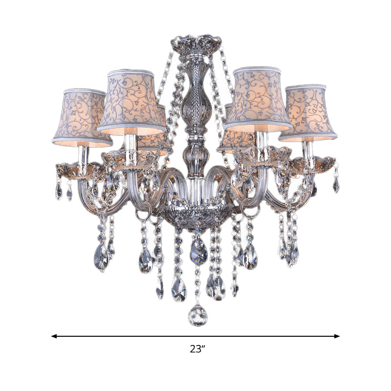 Modernist Bell Ceiling Chandelier Clear Crystal 6/8 Bulbs Living Room Pendant Lamp in Beige, 23"/28" W Clearhalo 'Ceiling Lights' 'Chandeliers' 'Modern Chandeliers' 'Modern' Lighting' 280083