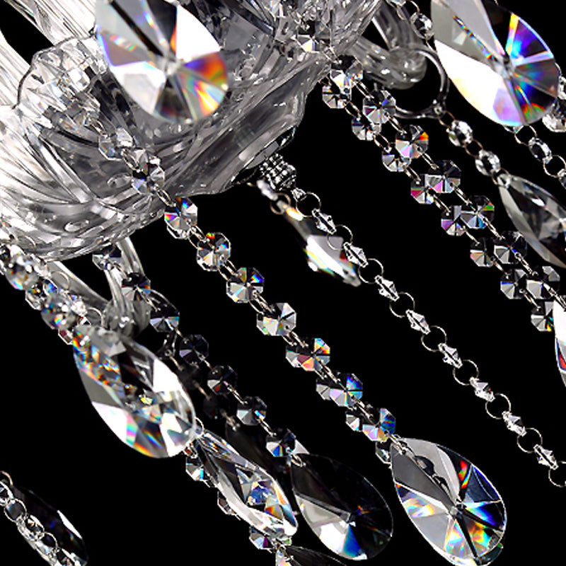 Modernist Bell Ceiling Chandelier Clear Crystal 6/8 Bulbs Living Room Pendant Lamp in Beige, 23"/28" W Clearhalo 'Ceiling Lights' 'Chandeliers' 'Modern Chandeliers' 'Modern' Lighting' 280084