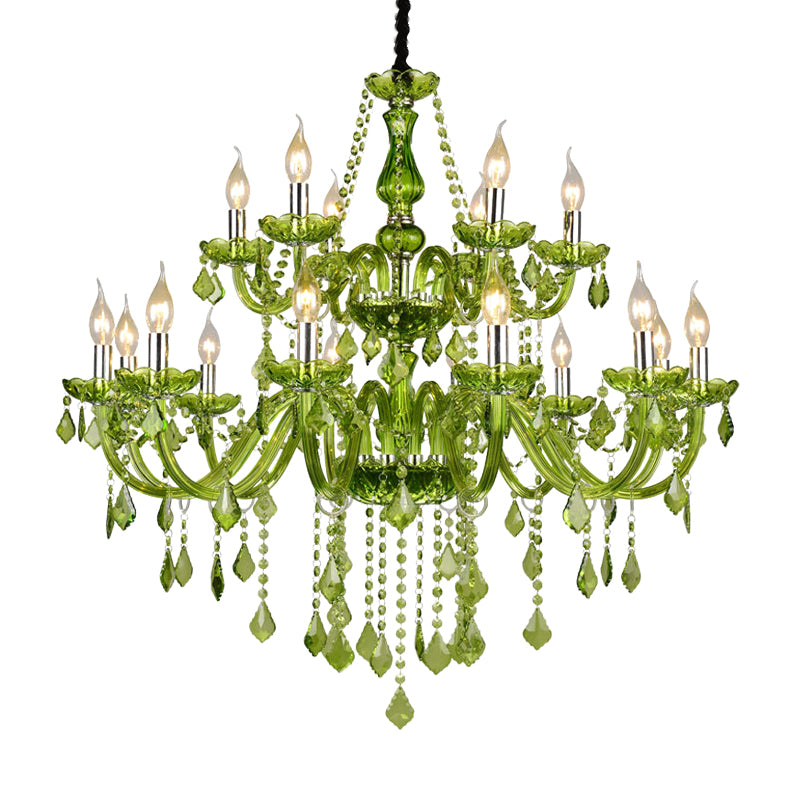 Crystal Candle Chandelier Lighting Modern 6/18 Lights Green Hanging Pendant for Bedroom, 23"/37.5" W Clearhalo 'Ceiling Lights' 'Chandeliers' 'Modern Chandeliers' 'Modern' Lighting' 280127