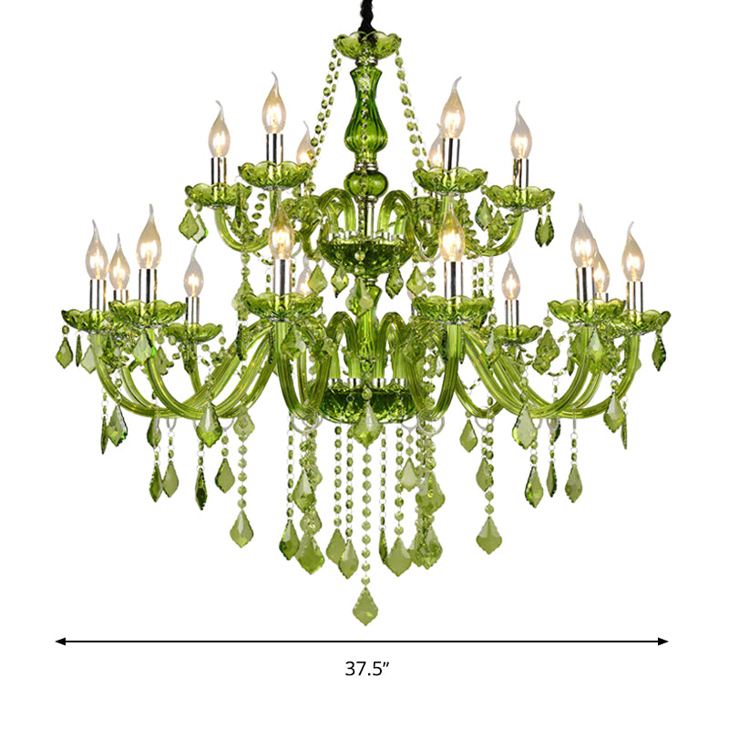 Crystal Candle Chandelier Lighting Modern 6/18 Lights Green Hanging Pendant for Bedroom, 23"/37.5" W Clearhalo 'Ceiling Lights' 'Chandeliers' 'Modern Chandeliers' 'Modern' Lighting' 280128