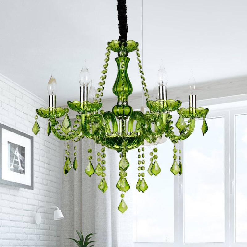 Crystal Candle Chandelier Lighting Modern 6/18 Lights Green Hanging Pendant for Bedroom, 23"/37.5" W Clearhalo 'Ceiling Lights' 'Chandeliers' 'Modern Chandeliers' 'Modern' Lighting' 280131