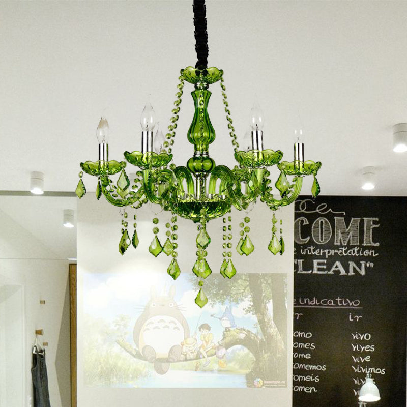 Crystal Candle Chandelier Lighting Modern 6/18 Lights Green Hanging Pendant for Bedroom, 23"/37.5" W Clearhalo 'Ceiling Lights' 'Chandeliers' 'Modern Chandeliers' 'Modern' Lighting' 280132