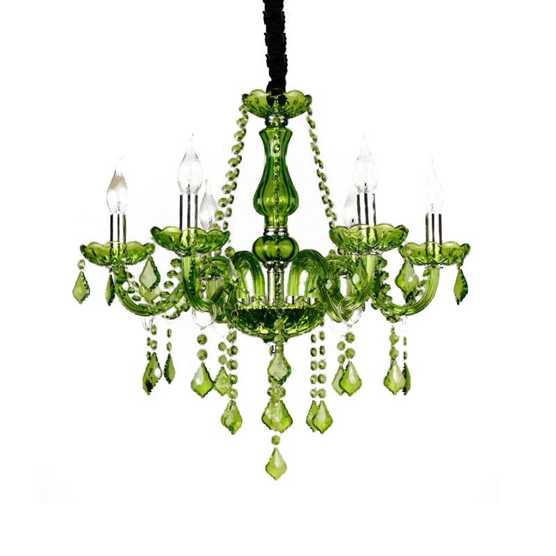 Crystal Candle Chandelier Lighting Modern 6/18 Lights Green Hanging Pendant for Bedroom, 23"/37.5" W Clearhalo 'Ceiling Lights' 'Chandeliers' 'Modern Chandeliers' 'Modern' Lighting' 280134