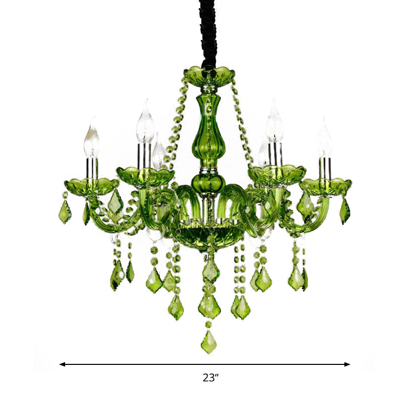 Crystal Candle Chandelier Lighting Modern 6/18 Lights Green Hanging Pendant for Bedroom, 23"/37.5" W Clearhalo 'Ceiling Lights' 'Chandeliers' 'Modern Chandeliers' 'Modern' Lighting' 280135