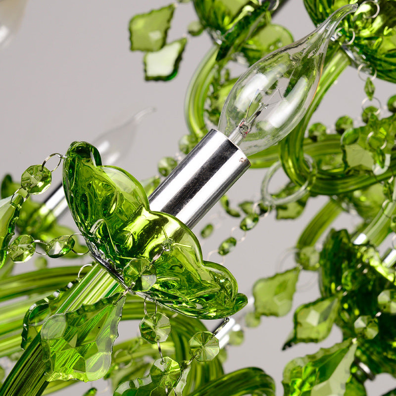 Crystal Candle Chandelier Lighting Modern 6/18 Lights Green Hanging Pendant for Bedroom, 23"/37.5" W Clearhalo 'Ceiling Lights' 'Chandeliers' 'Modern Chandeliers' 'Modern' Lighting' 280136