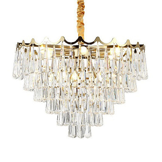 Tapered Waterdrop Crystal Chandelier Light Postmodern 9 Heads Living Room Ceiling Light in Gold Clearhalo 'Ceiling Lights' 'Chandeliers' Lighting' options 280261
